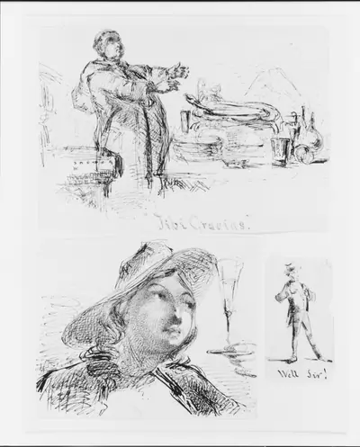 Bust of a Young Woman with Hat, Wine Glass (from Sketchbook)