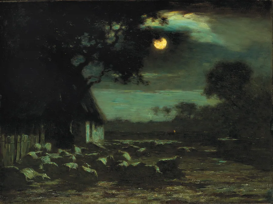 Sheepyard, Moonlight by Horatio Walker, born Listowel, Ontario 1858-died Ile d'Orleans, Quebec 1938