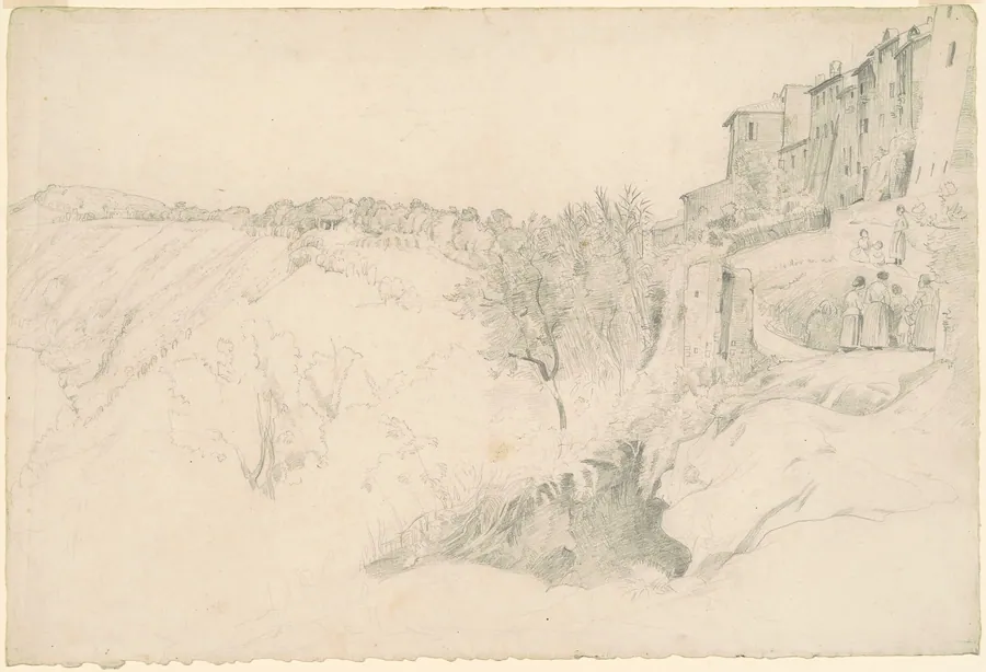 Hillside with Houses and Figures by Worthington Whittredge