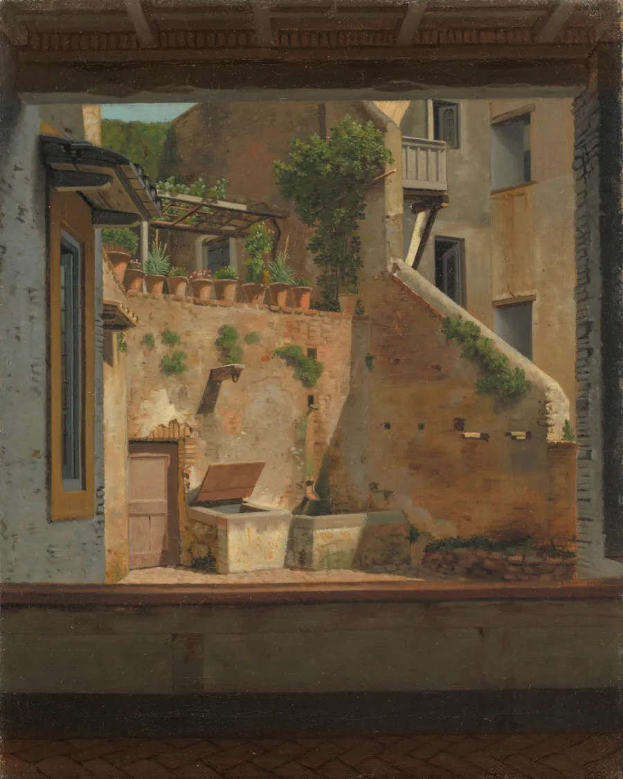 Udsigt til en gård i Rom. Kopi efter Eckersberg by Martinus Rørbye