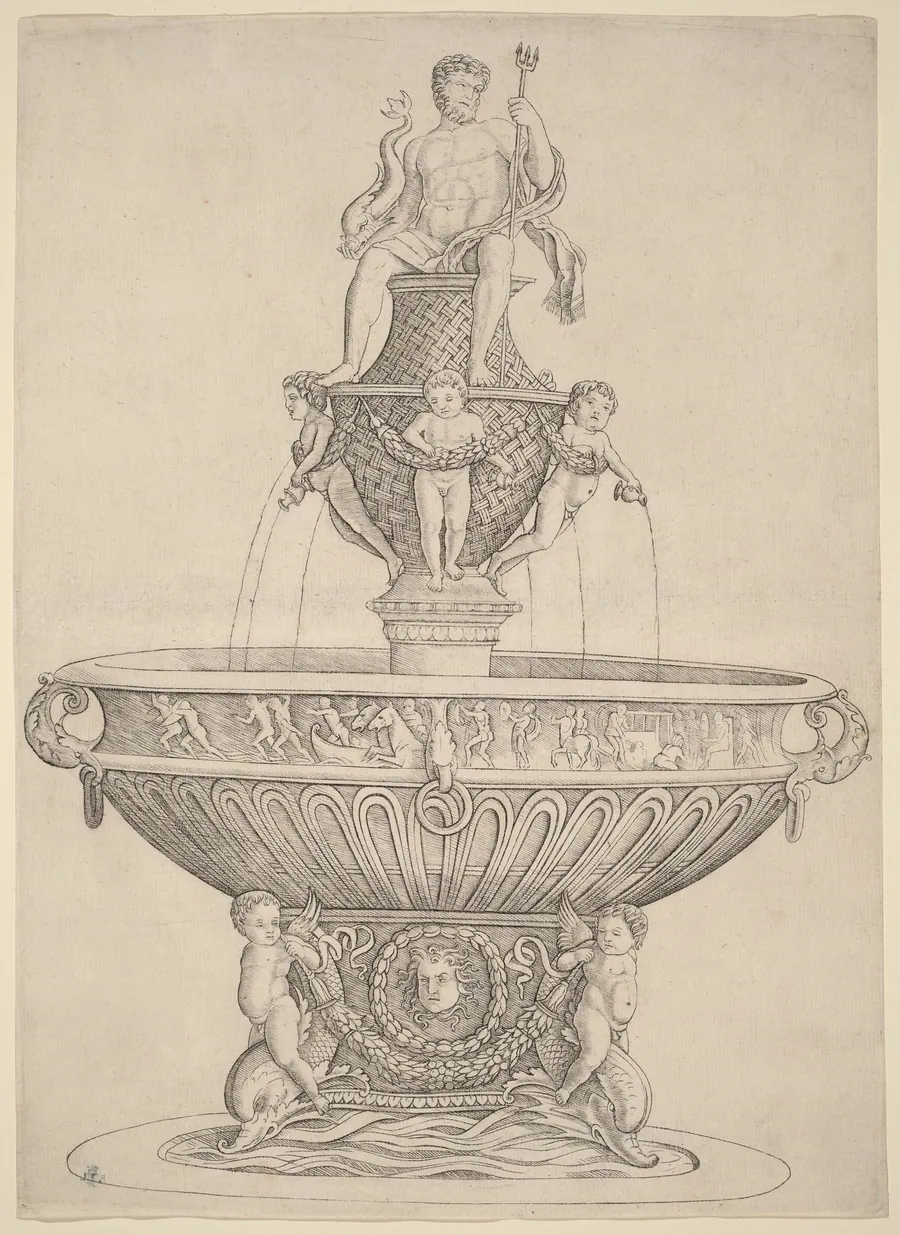 Fountain with Statue of Neptune by Andrea Zoan