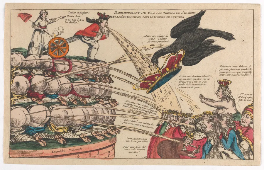 The Bombardment of All the Thrones of Europe and the Fall of the Tyrants for the Happiness of the Universe (Bombardement de Tous les Trônes de l'Europe et la Chûte des Tyrans pour la Bonheur de l'Univers) by Anonymous, French, 18th century