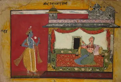 The Approach of Krishna. Page from a Rasamanjari