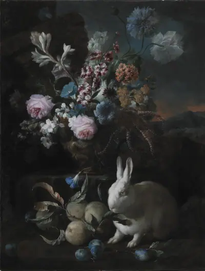 Blomsterstykke med kanin