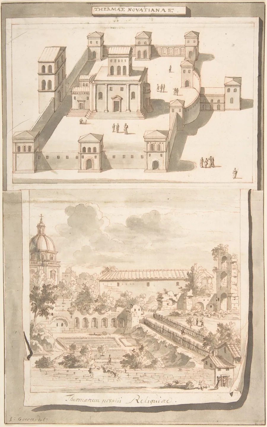 A Reconstruction of the Thermae of Novitian (above) and a View of the Ruins (below) by Jan Goeree