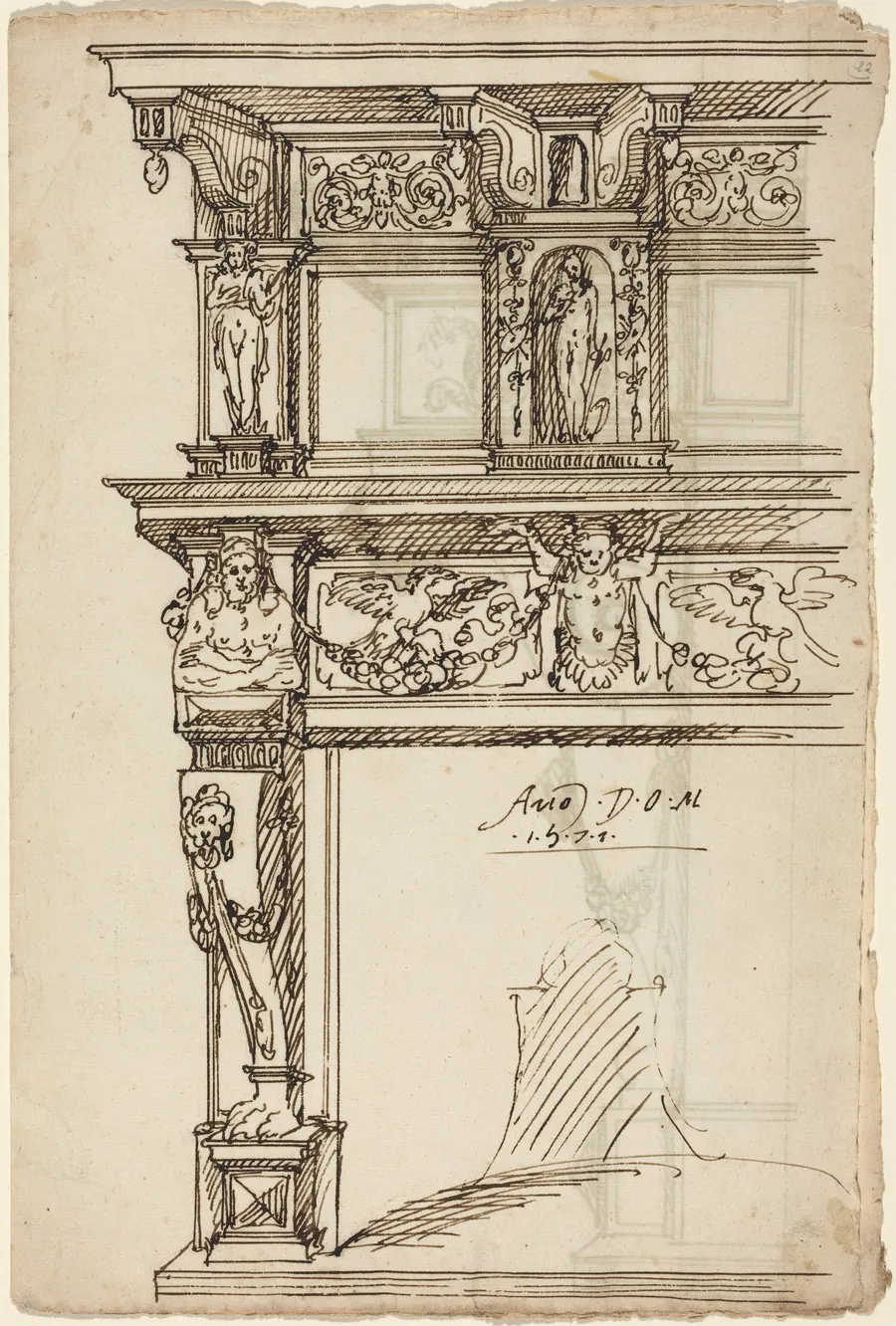 Palatial Mantelpiece with Mercury and Hope [recto] by Austrian 16th Century
