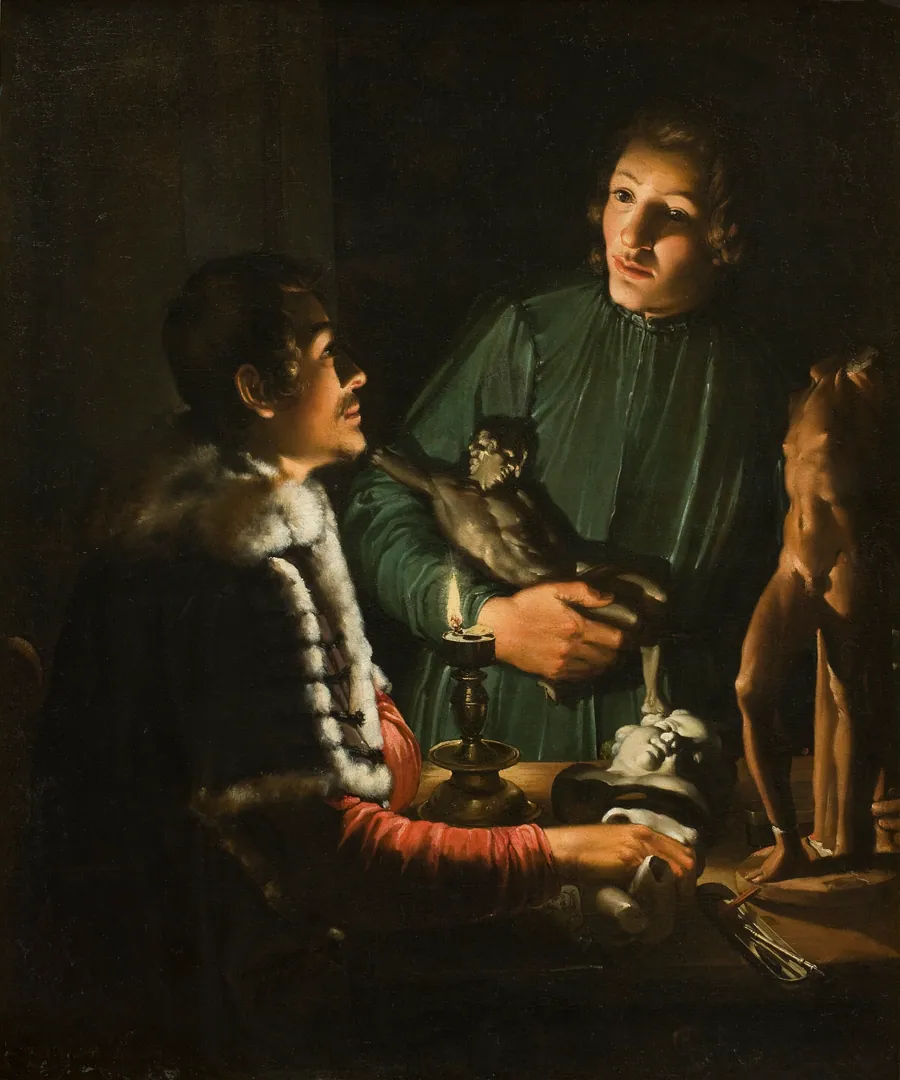 To billedhuggere ved nattetid. Francois Duquesnoy og Georg Petel by Adam de Coster