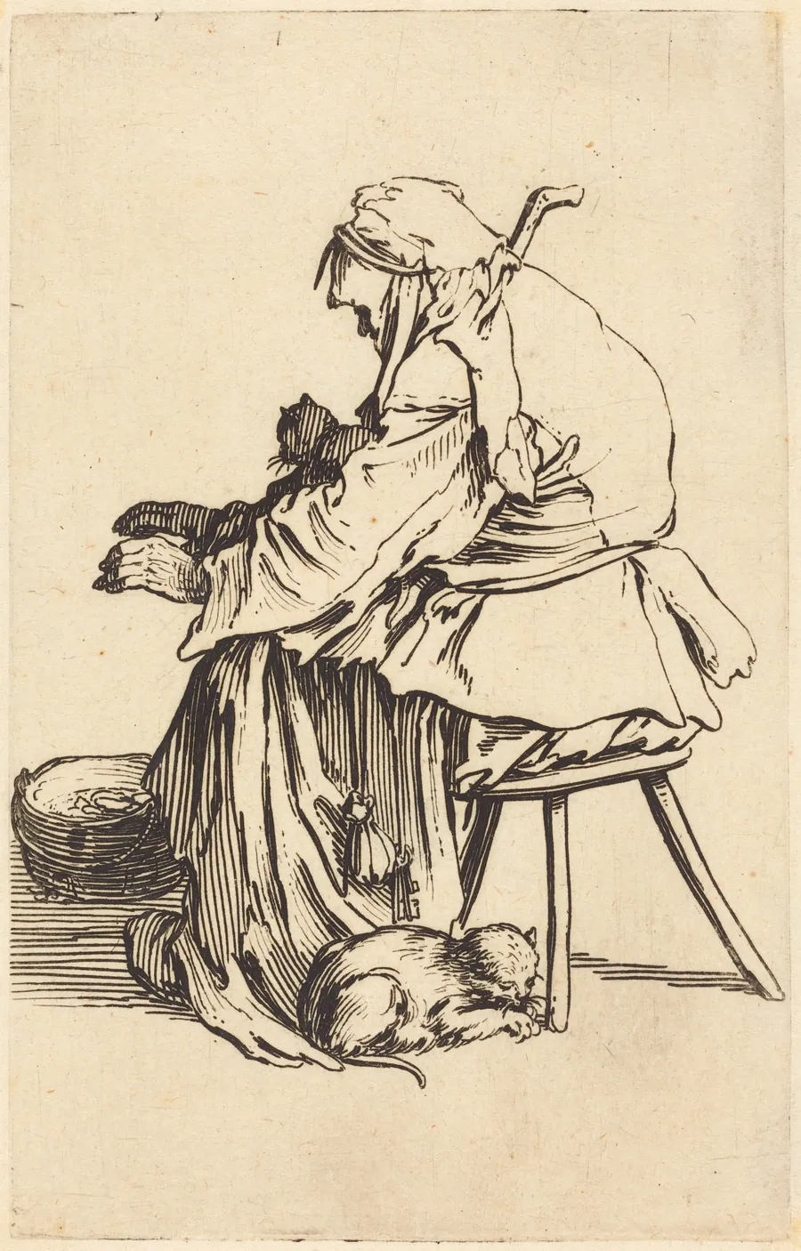 Old Woman with Cats by Jacques Callot