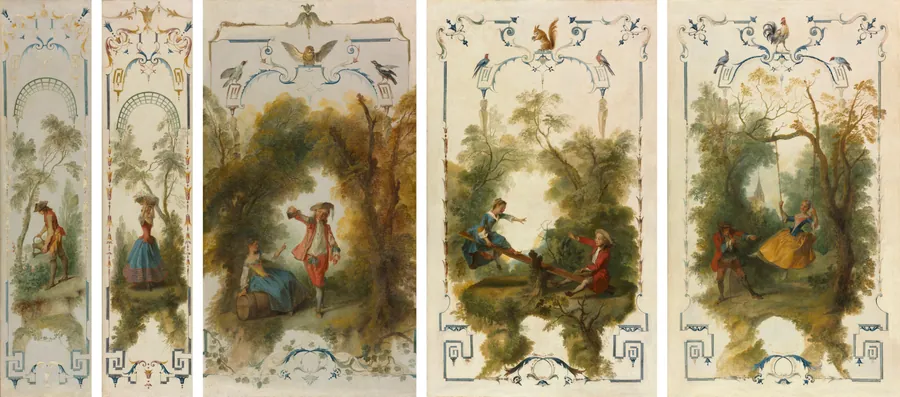 Wall Panels: The Gardener, Horticulture, The Vineyard, The See-Saw, The Swing by Nicolas Lancret