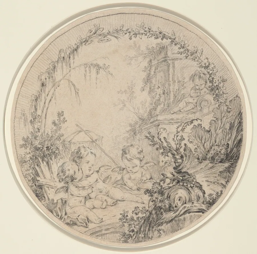 Three Putti with a Fishing Net by Charles Eisen