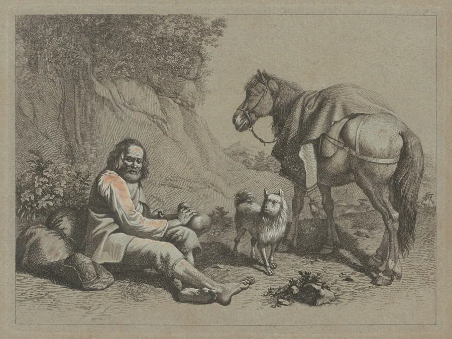 Seated Old Man about to Drink from a Gourd by Francesco Londonio