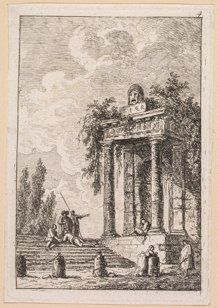 Les Soirées de Rome:  L'Escalier aux quatre bornes by Hubert Robert