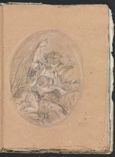 Verona Sketchbook: Figure with child in roundel (page 67)