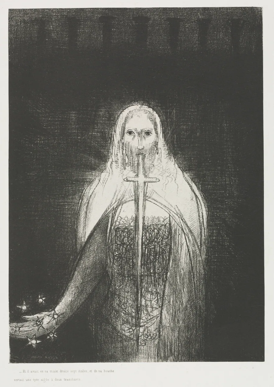 And He Had in His Right Hand Seven Stars; and Out of His Mouth Went a Sharp Two-Edged Sword by Odilon Redon