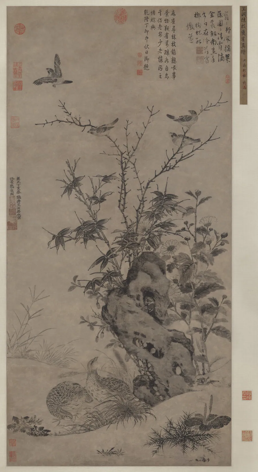 Quails and Sparrows in an Autumn Scene by Wang Yuan