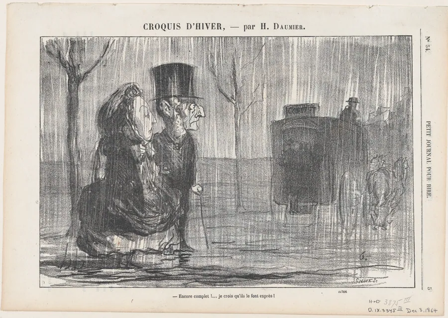 Full again... I think they are doing this on purpose!, from 'Winter sketches,' published in Le Journal pour Rire, December 3, 1864 by Honoré Daumier