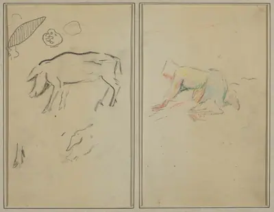 A Pig; Breton Peasant Kneeling [verso]