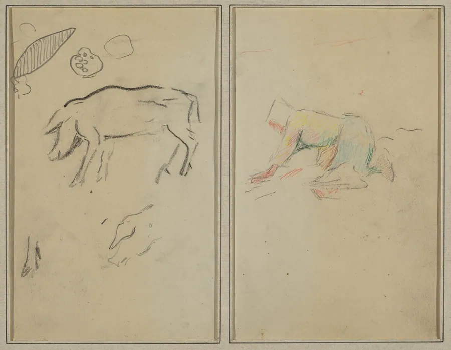 A Pig; Breton Peasant Kneeling [verso] by Paul Gauguin