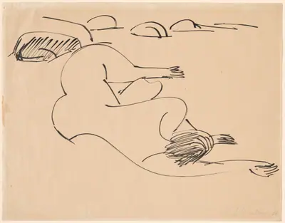 Erna Lying on the Beach among Rocks