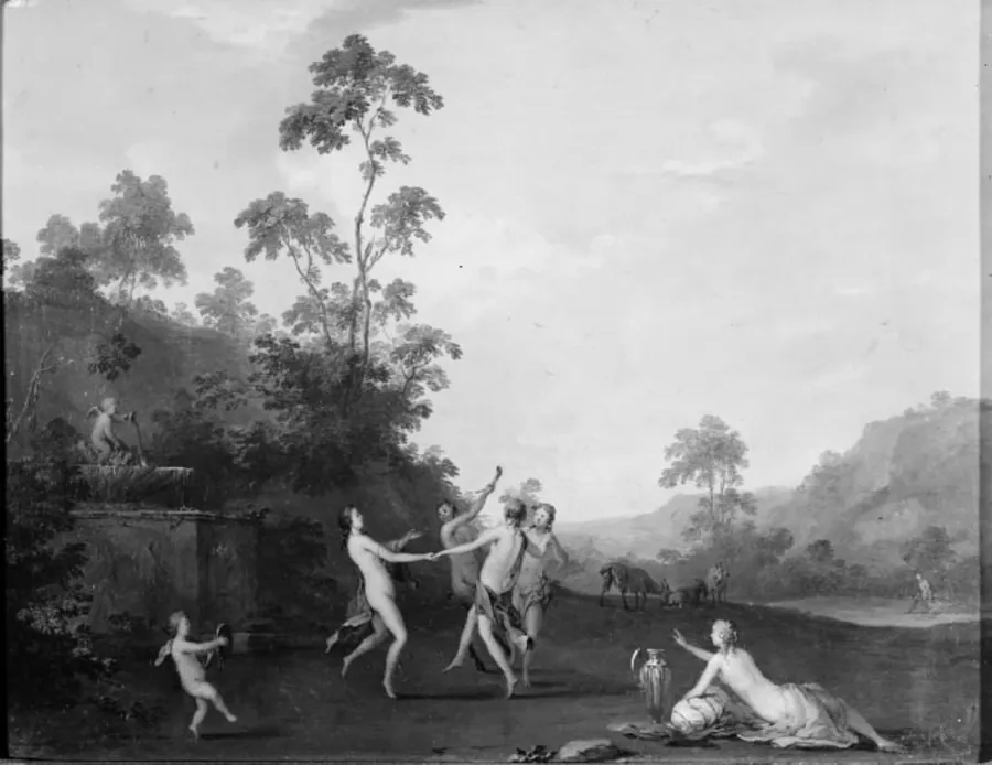 Tre nymfer danser med satyr by Roelant Savery