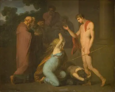 Ødipus´ døtre Ismene og Antigone bønfalder Theseus om at vise dem stedet hvor deres far er begravet