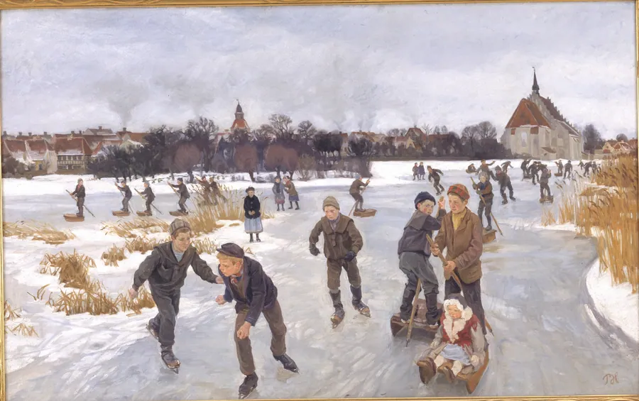På isen bag byen. Fåborg by Peter Hansen