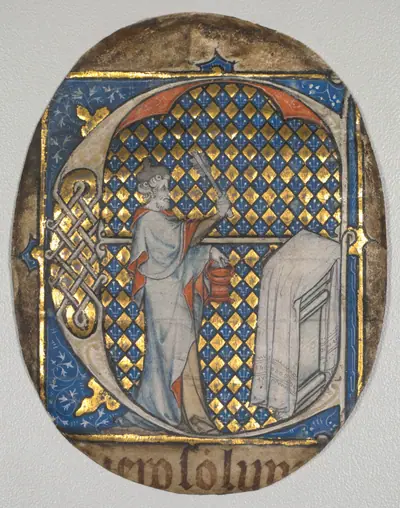 Fragment from a Lectern Bible: Initial E[t fecit Josias] with Josiah Aspersing the Altar