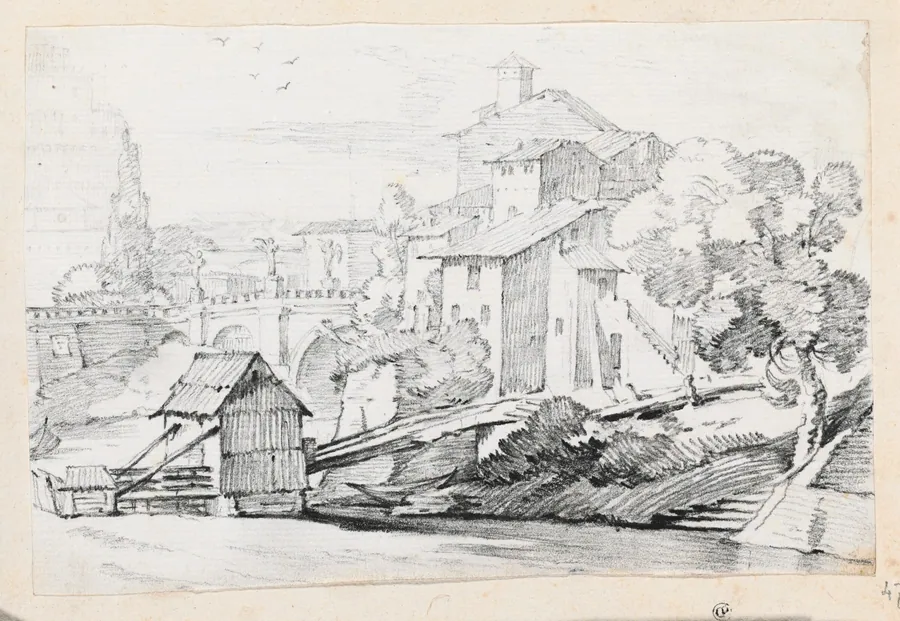 The Ponte Sant'Angelo and Houses on the East Bank of the Tiber by Joseph-Marie Vien