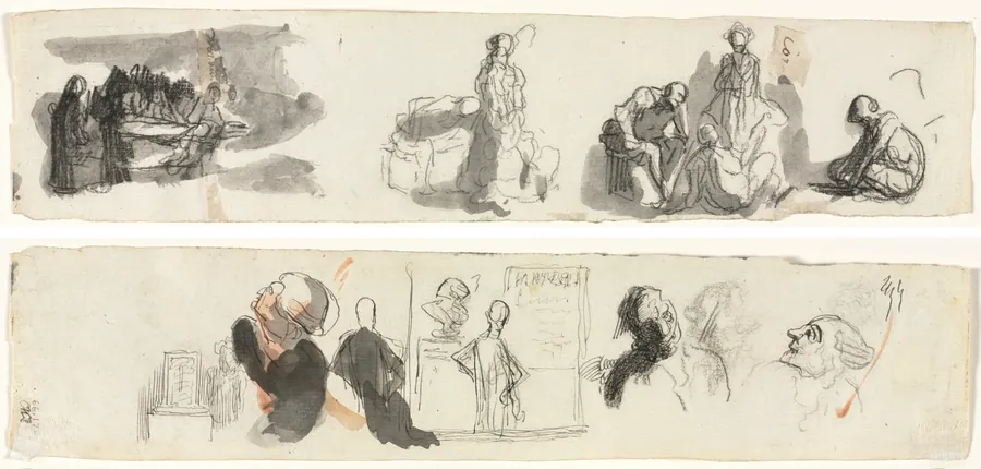 Sheet of Studies with a Group of Four Figures to the Right (recto) Sketches of Various Figures (verso) by Honoré Daumier