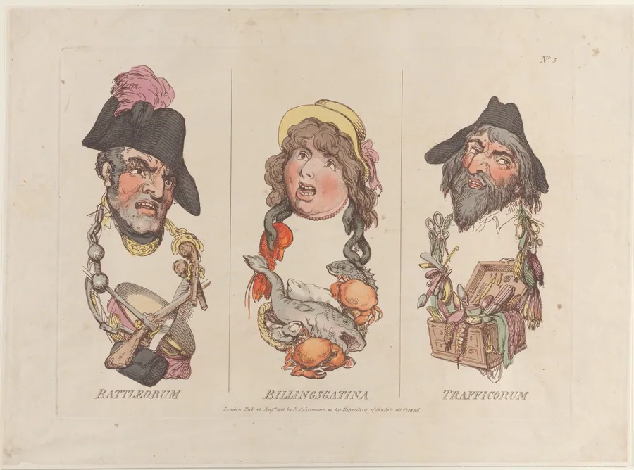Battleorum, Billingsgatina, Trafficorum by Rudolph Ackermann, London