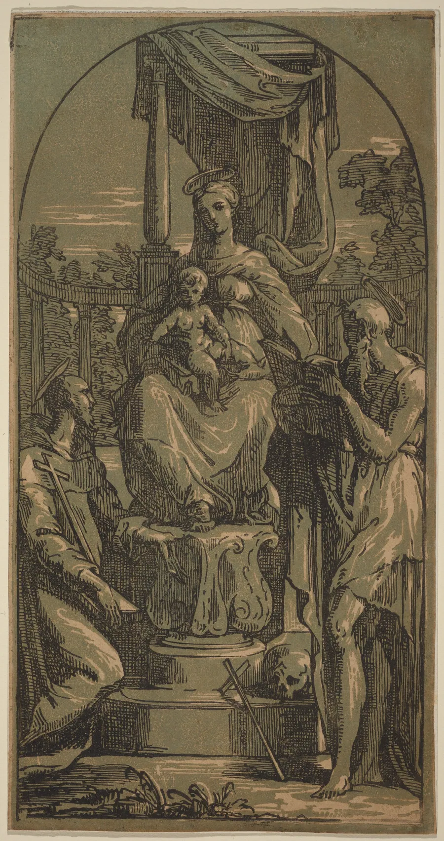 Madonna and Child Enthroned, Saint Jerome and Saint Francis by Anton Maria Zanetti I