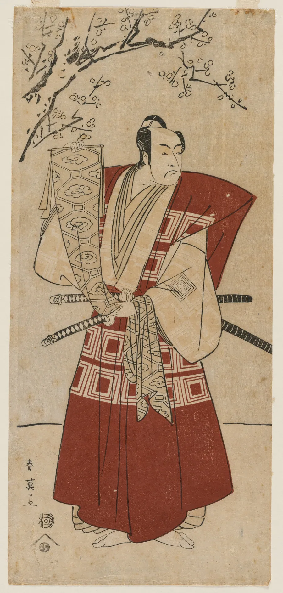 Ichikawa Monnosuke II as a Lord Holding a Banner by Katsukawa Shunei