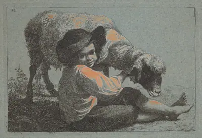 Seated Peasant Boy Holding a Sheep