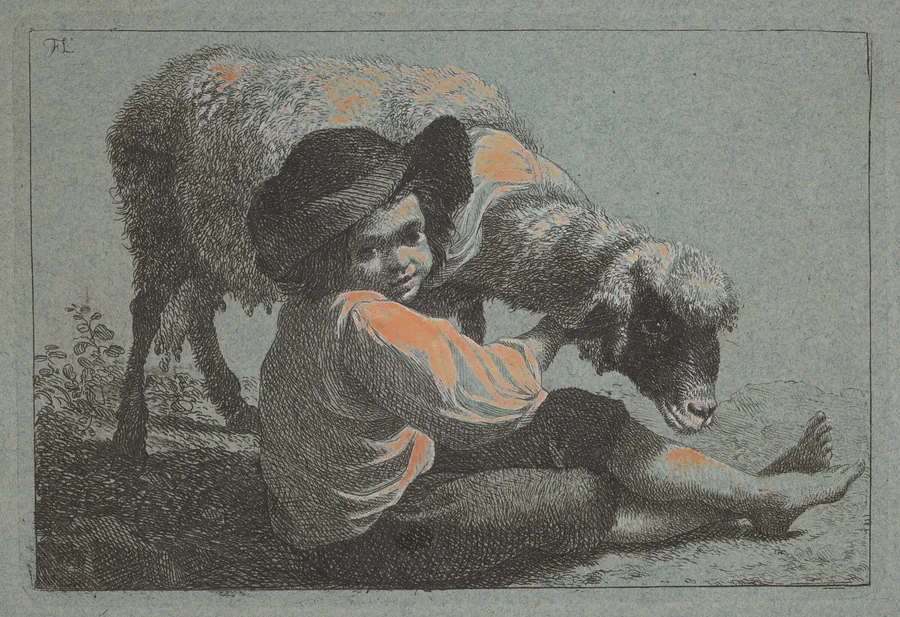 Seated Peasant Boy Holding a Sheep by Francesco Londonio