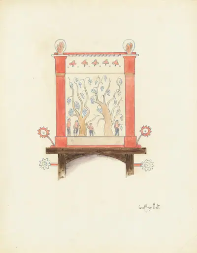 Restoration Drawing: Wall Decoration Over Doorway in Mission House