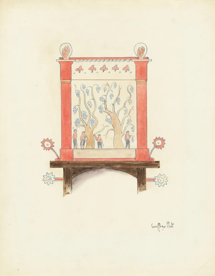Restoration Drawing: Wall Decoration Over Doorway in Mission House by Geoffrey Holt