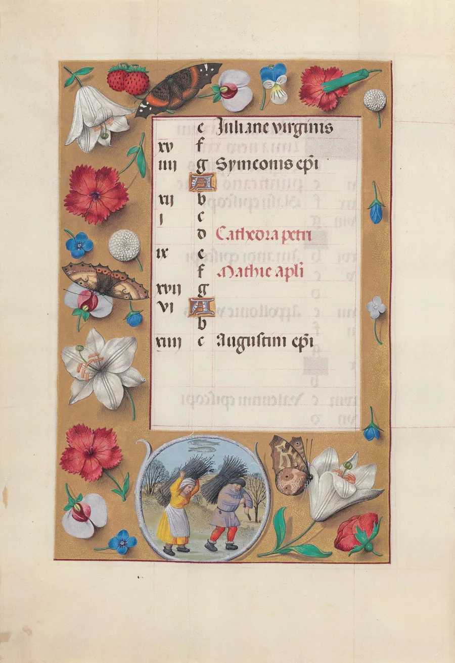Hours of Queen Isabella the Catholic, Queen of Spain:  Fol. 3v, February by Master of the First Prayerbook of Maximillian