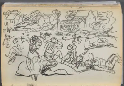 Sketchbook- The Granite Shore Hotel, Rockport, page 166: Figures on a Beach