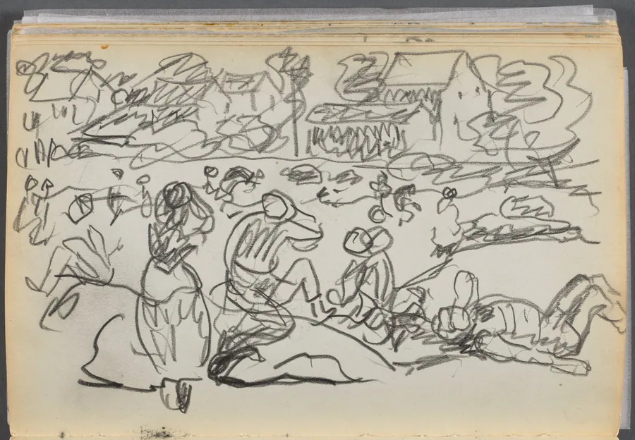 Sketchbook- The Granite Shore Hotel, Rockport, page 166: Figures on a Beach by Maurice Prendergast