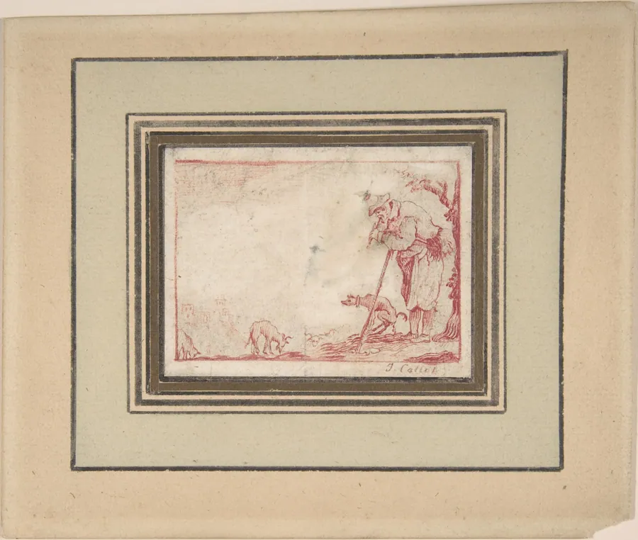 A Beggar Playing a Flute by Jacques Callot
