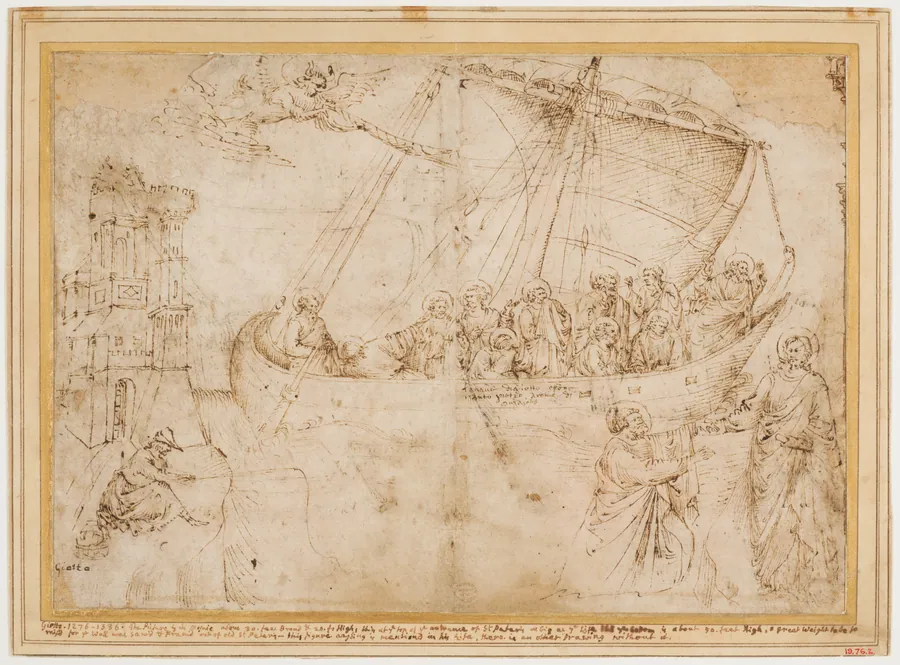 Free Copy of Giotto's "Navicella" (recto); Copy of Adam in Masaccio's Expulsion from the Garden of Eden, and other Figure Studies (verso) by Giotto di Bondone