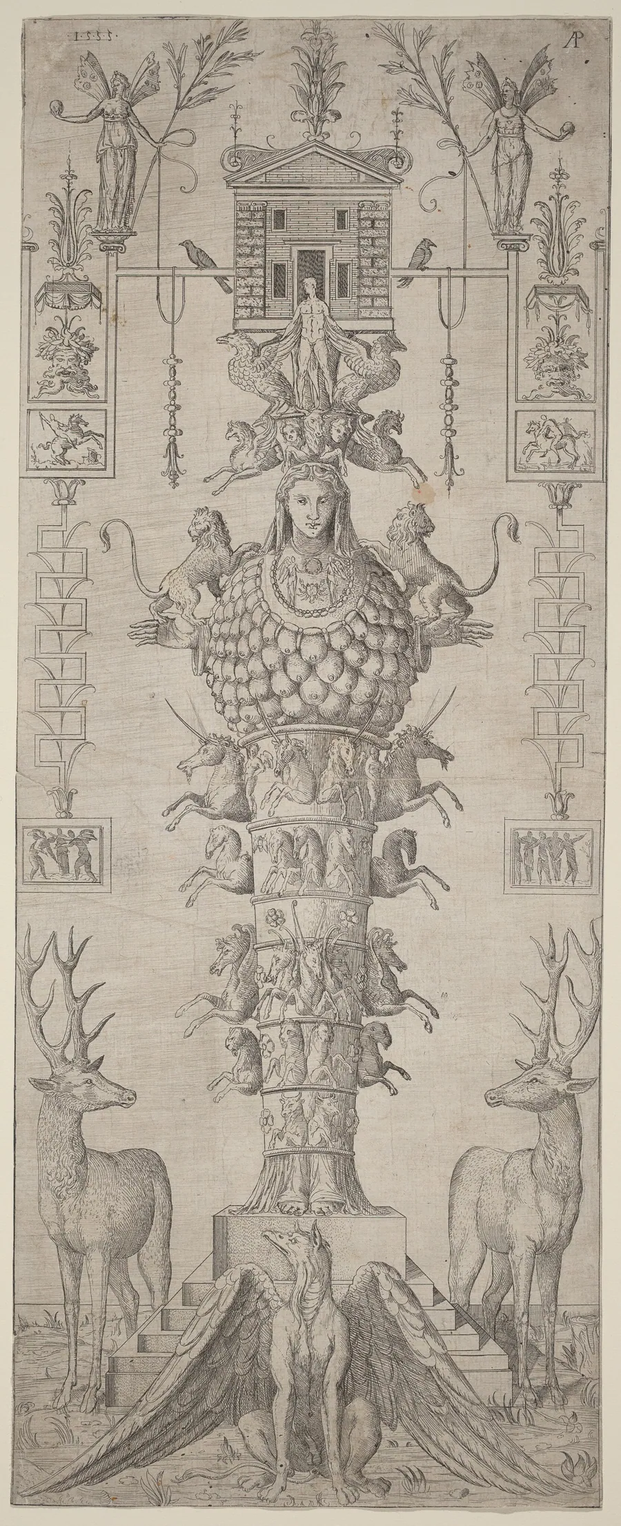 A Grotesque with Diana of Ephesus and Diverse Animals by Master AP