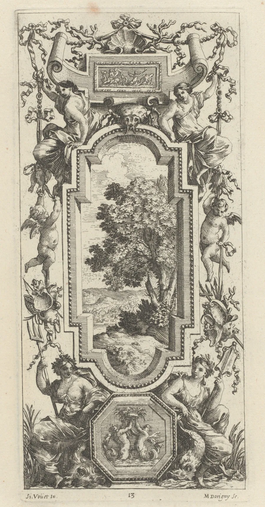 Ornamental Panel Surmounted by a Maritime Scene and a Shell by Michel Dorigny