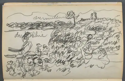 Sketchbook- The Granite Shore Hotel, Rockport, page 038: Harbor View with Color Notations