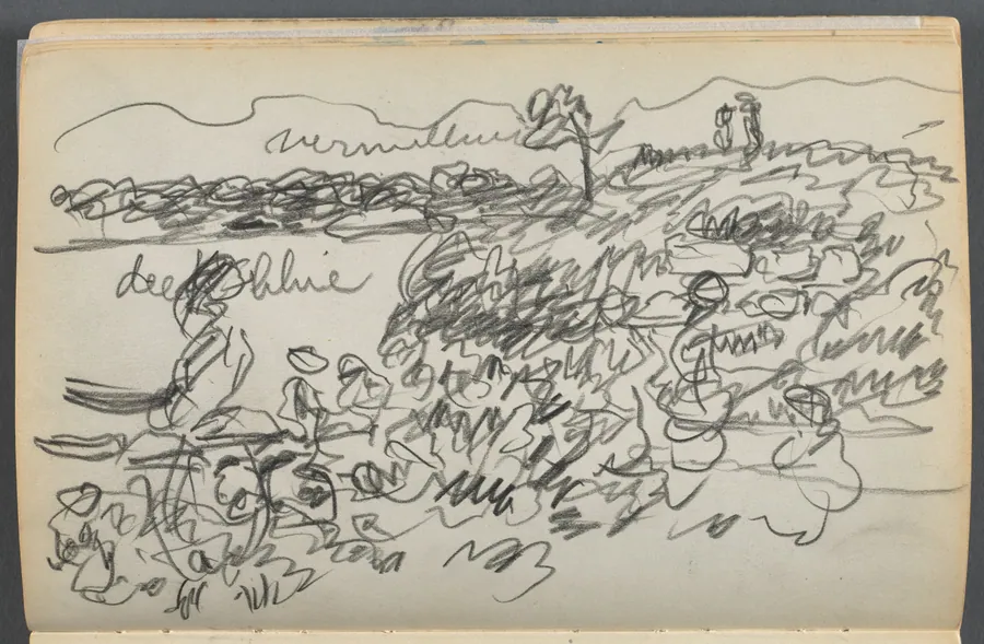 Sketchbook- The Granite Shore Hotel, Rockport, page 038: Harbor View with Color Notations by Maurice Prendergast