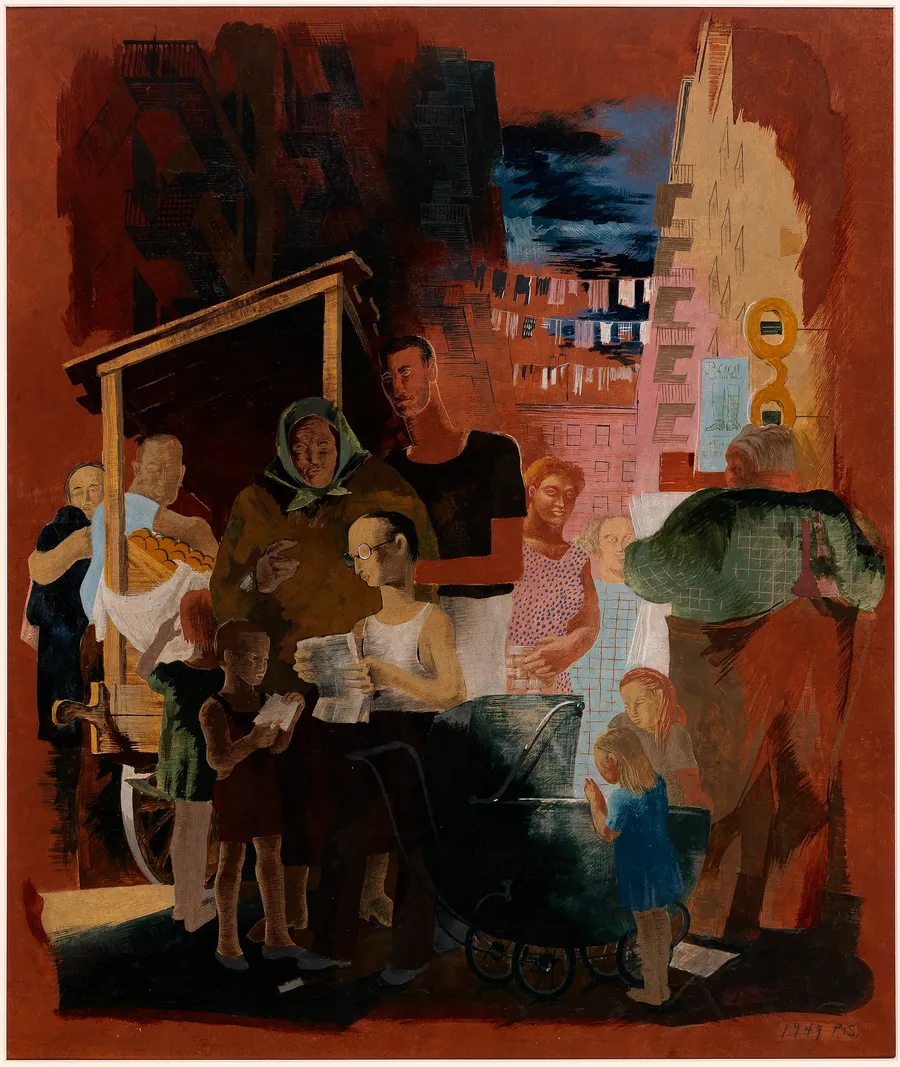 Scenes of New York--Lower East Side (mural study, Madison Square Postal Station, New York City) by Kindred McLeary, born Weimar, TX 1901-died Confluence, PA 1949