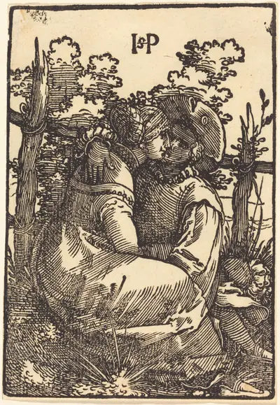 Two Lover Seated in Front of a Fence