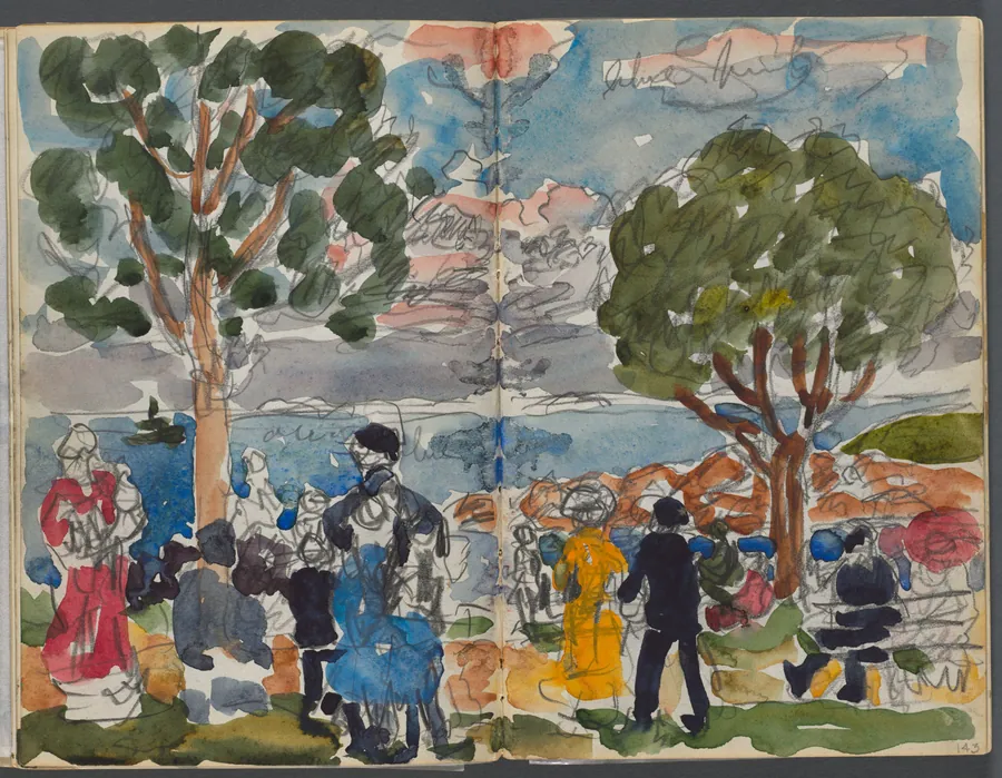 Sketchbook, The Dells, N° 127, page 142 & 143: Figures on a Coast by Maurice Prendergast