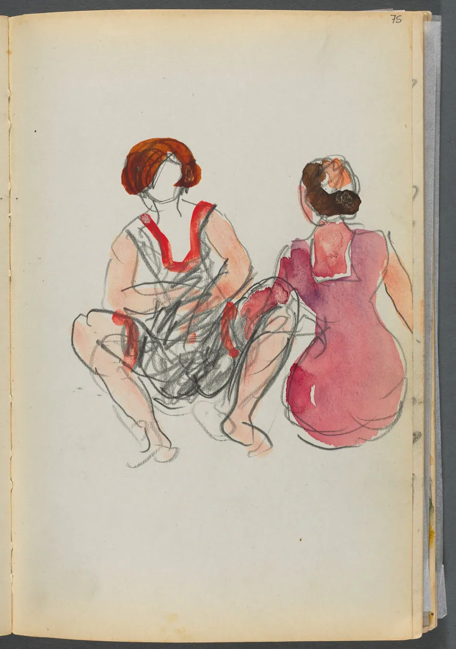 Sketchbook- The Granite Shore Hotel, Rockport, page 075: Seated Bathers by Maurice Prendergast