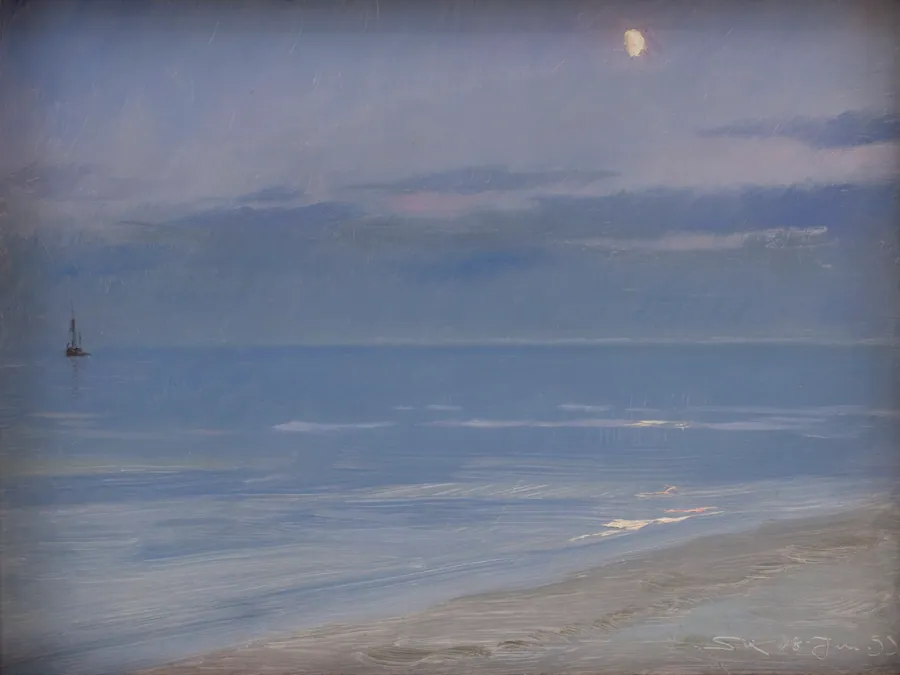Måneskin ved Skagen Strand by P.S. Krøyer